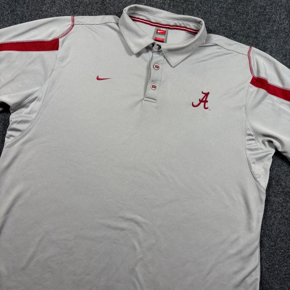 Nike Alabama Crimson Tide Polo Mens XXL Gray Crimson Embroidered Fit Dry